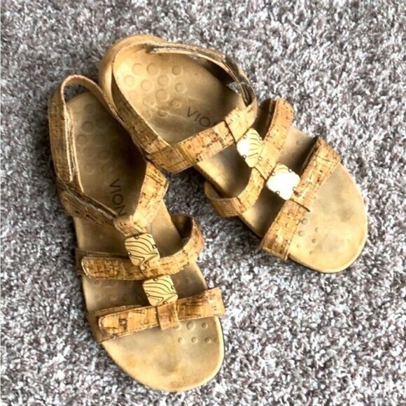 Vionic Strappy Comfort Leather Cork Sandals - Picture 2 of 10